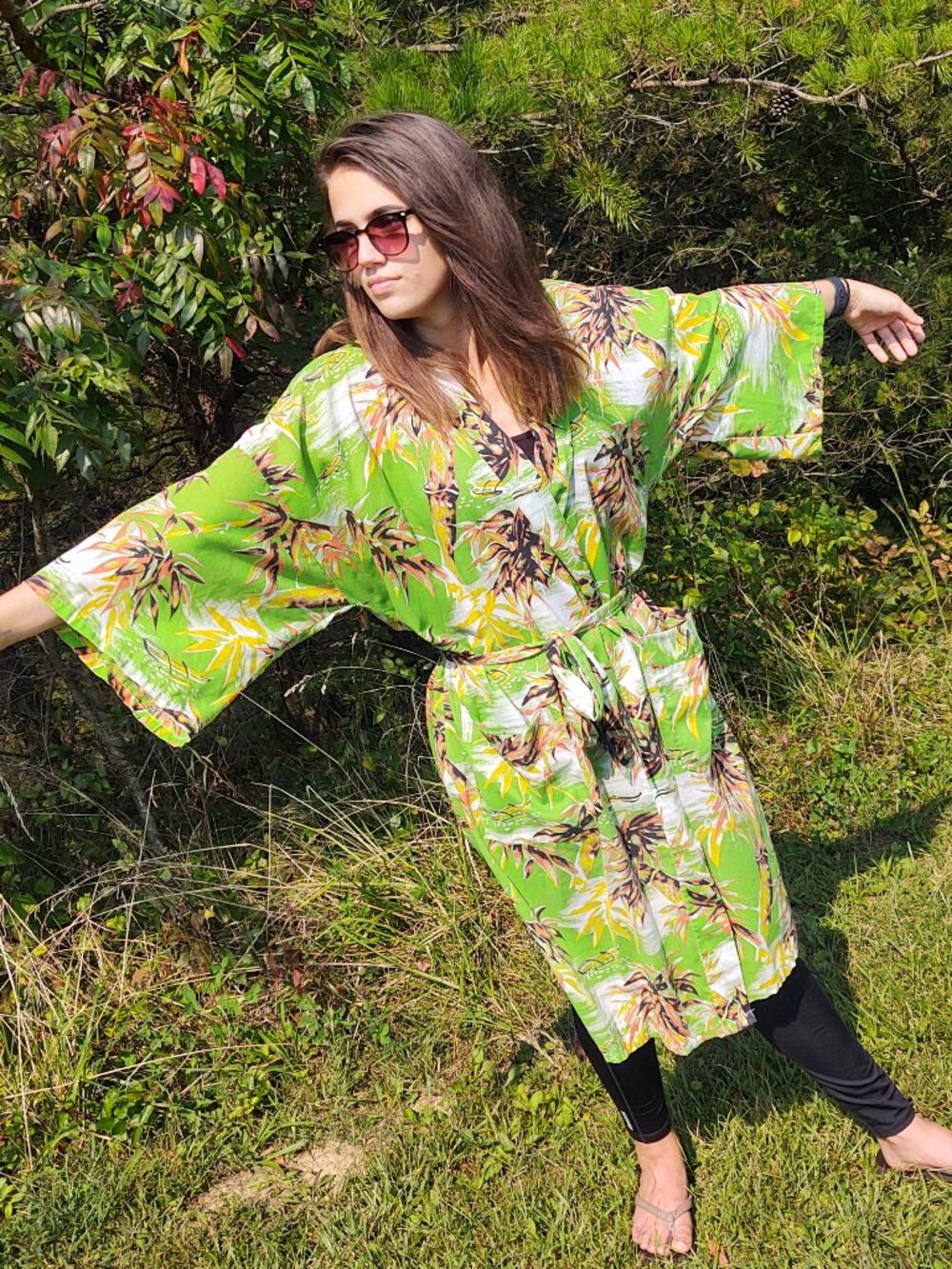 VINTAGE Tropical Print Robe By Weldon One Size - Picture 2 of 9